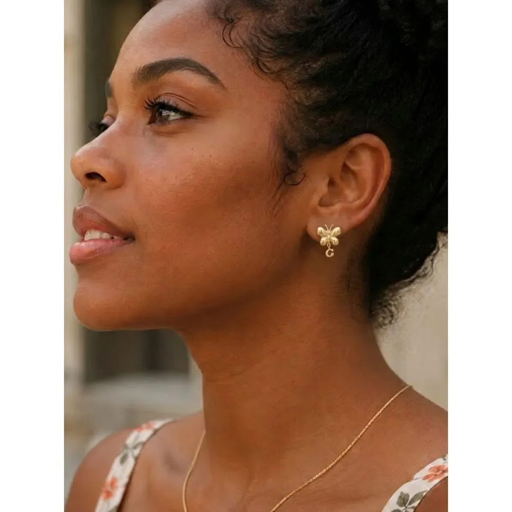 COACH Gold-Tone Signature C Logo Heritage Butterfly Drop Earrings - Picture 2 of 2
